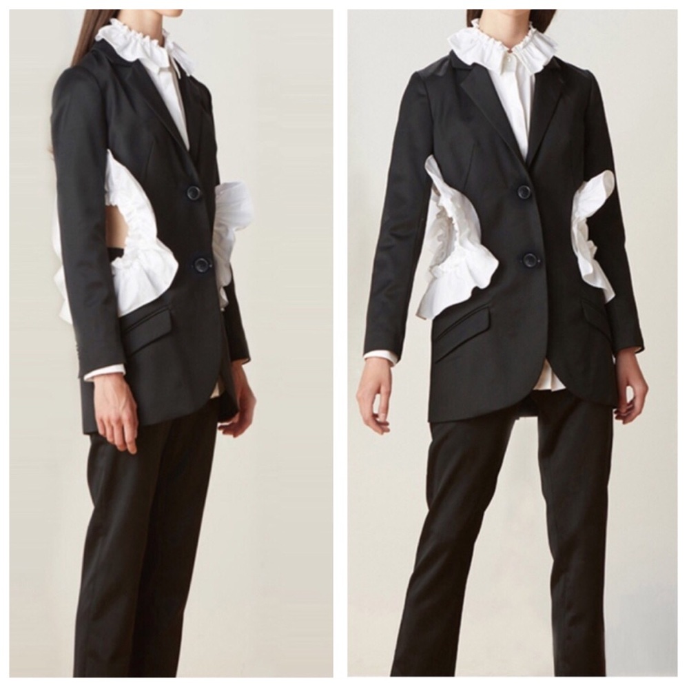 Black & White Ruffle Open Cut Out Side Jacket - Picture 10 of 14